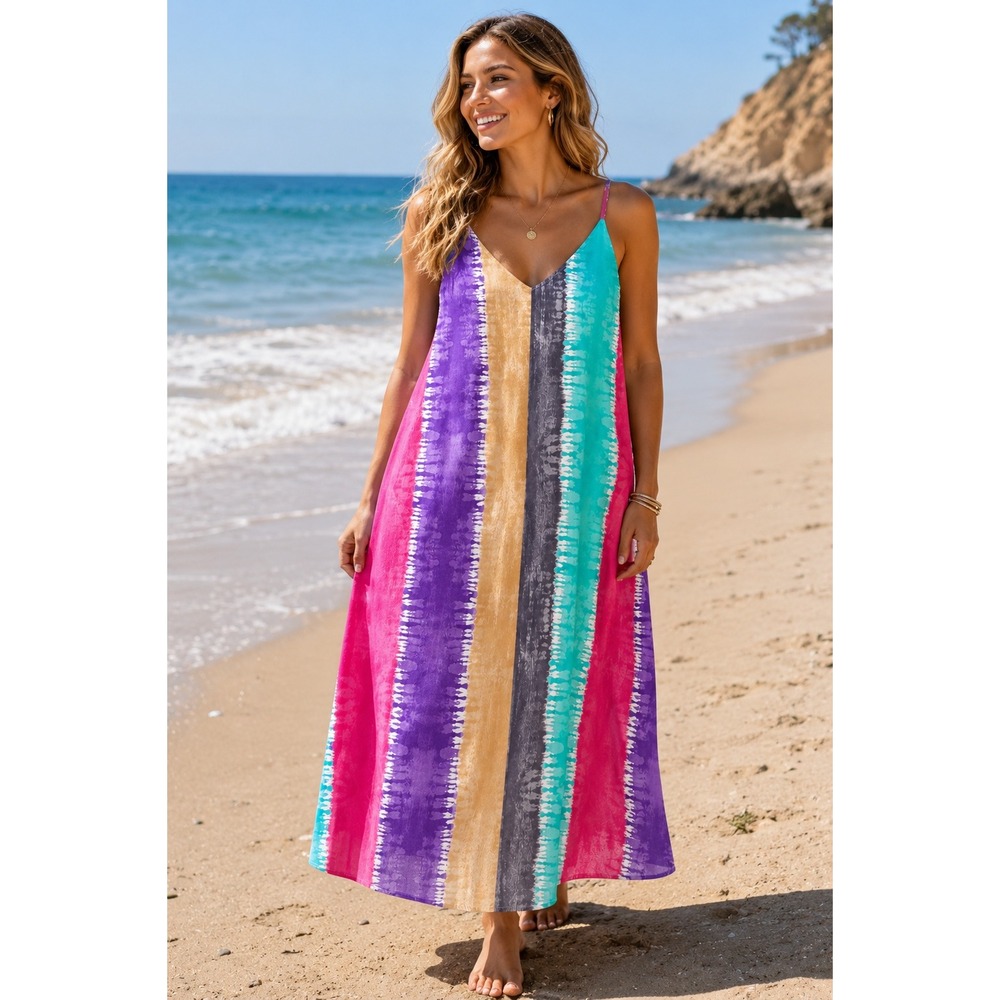NWT Peach Love California Powerpuff Tie Dye Maxi Dress Large Pink Purple Teal